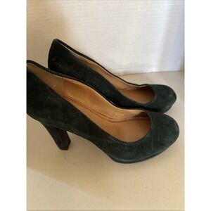 5/48 Saks Fifth‎ Avenue Green Suede Platform Pumps Heels Leather Size 8.5